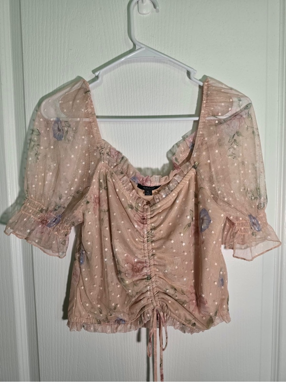 Willow Blush Floral Ruched Peasant Blouse
